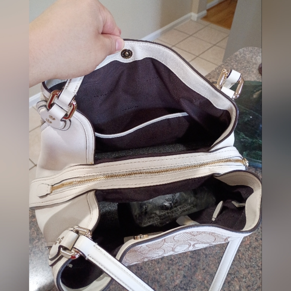Coach Edie 31 Shoulder Bag Light Knaki Jaquard  And Chalk Leather - Picture 6 of 17